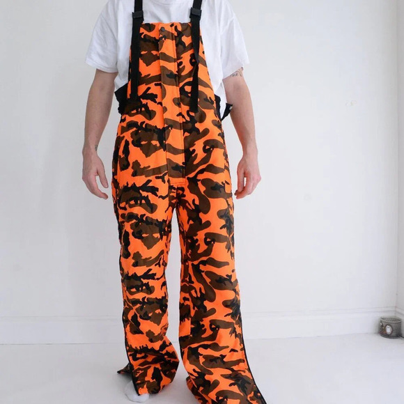 Vintage Winchester Neon Orange And Black Outdoor Camo Print Lined Overalls Med - Picture 1 of 16
